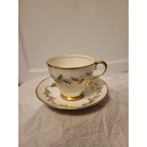 Vintage Salisbury Tea Cup & Saucer Bone China, England, Gold Silver Leaf Leaves